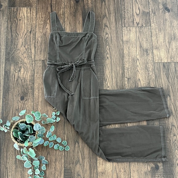 Hollister Pants - Hollister Tie Waist Square Neck Utility Jumpsuit in Olive Green